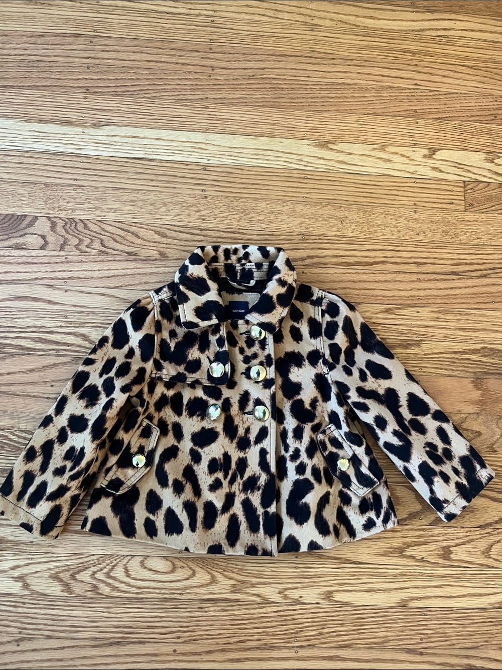 babyGap Toddler Leopard Print Coat Size 3T Tan Black Gold Button Dress Coat